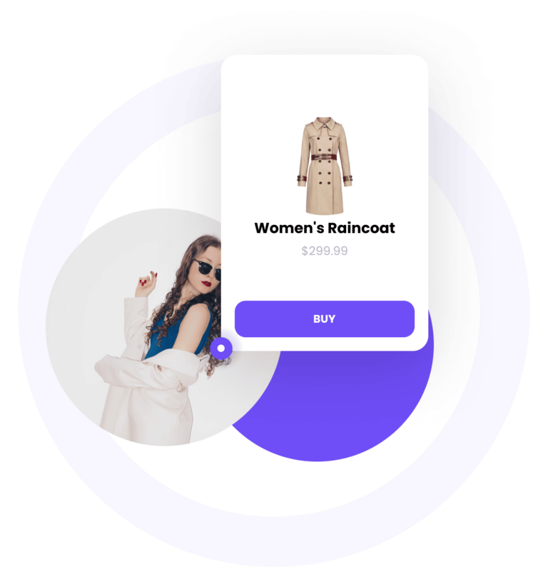 showing how efficient interactivity can be for selling online as a popup with a button when clicking on a Spott of a fashion ecommerce image